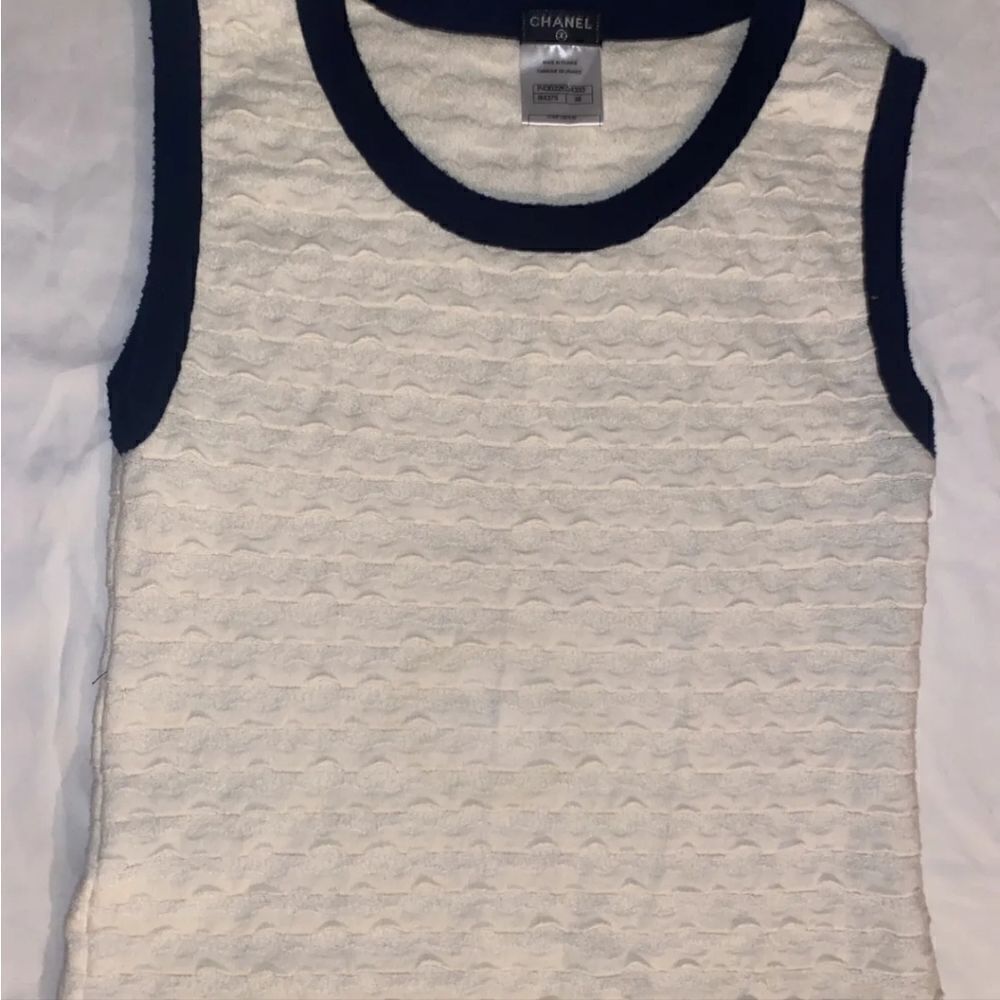 🔥SALE🔥 AUTHENTIC CHANEL CREAM RUFFLE BLACK SLEEVELESS MINI DRESS SIZE 38 - Picture 5 of 13